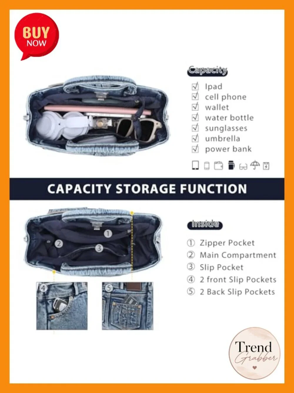 Denim Crossbody Bag Lightweight Satchel Shoulder Purse with Turn-Lock Long